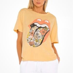 Daydreamer Sunny Yellow Rolling Stones Flower Tongue Boyfriend Tee Size Medium